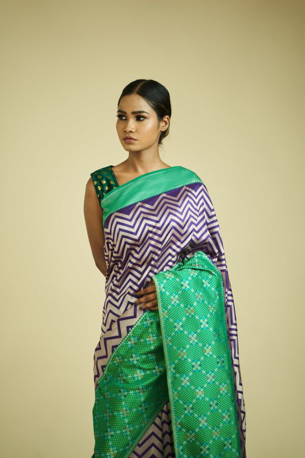 Pure Handloom Katan Silk Saree In ZigZag Design Hot on Sale