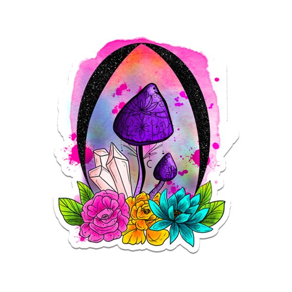 Rebel and Siren - Trippy Purple Mushroom with Flowers Vinyl Sticker | 3  Sale