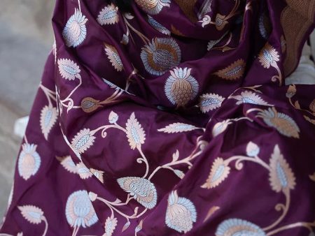 Wine Katan Silk Dupatta For Sale