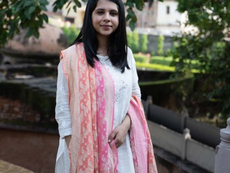 Pink-Orange Khaddi Georgette Ada Jaal Dupatta Sale