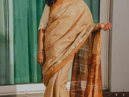 Beige Brown Pure Tusser Saree Fashion