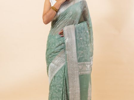 Algae Green Chiffon Saree Cheap