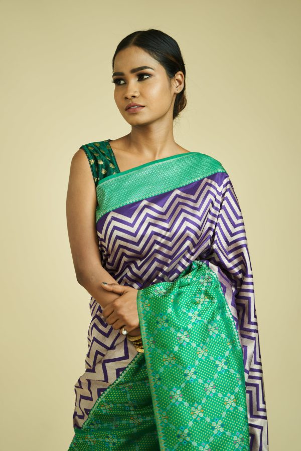 Pure Handloom Katan Silk Saree In ZigZag Design Hot on Sale