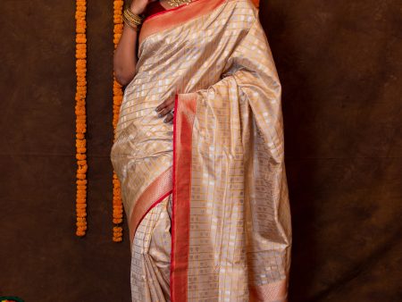 Cream Pure Katan Silk Saree Online