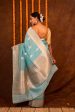 Sky Blue Pure Kora Saree For Discount