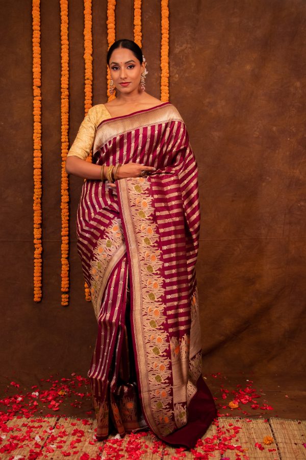 Maroon Red Pure Katan Silk Saree Fashion