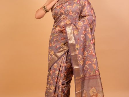 Dark Lavender Munga Silk Saree on Sale