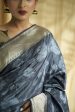 Chaanv  Grey Pure Satin Silk Saree Sale