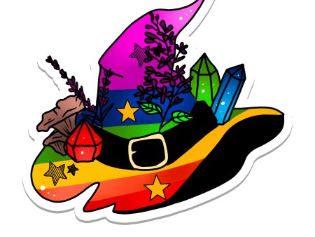 Rebel and Siren - Rainbow Pride Flag Witch Hat Vinyl Sticker | 3  on Sale