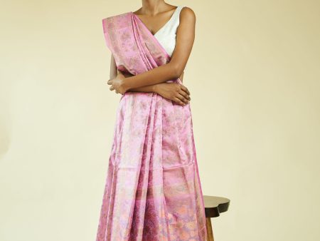 Pure Handloom Tanchoi Satin Silk Saree In Pink Colour Discount