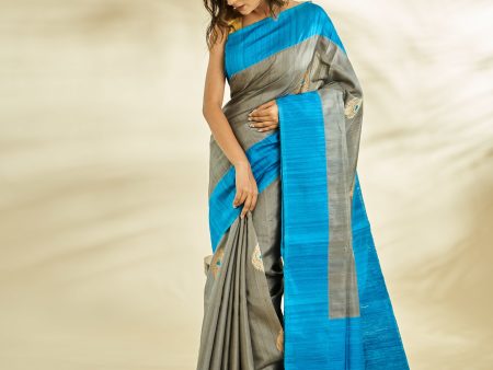 Pure Handloom Tusser Saree With Meenakari Buta Hot on Sale