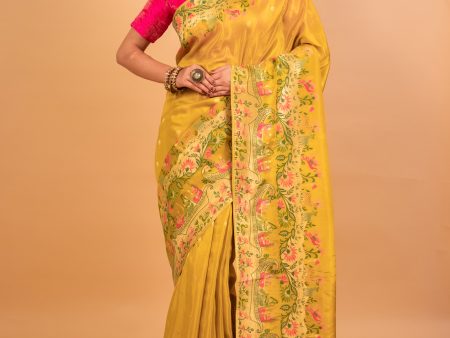 Mustard Tissue Silk Saree Supply