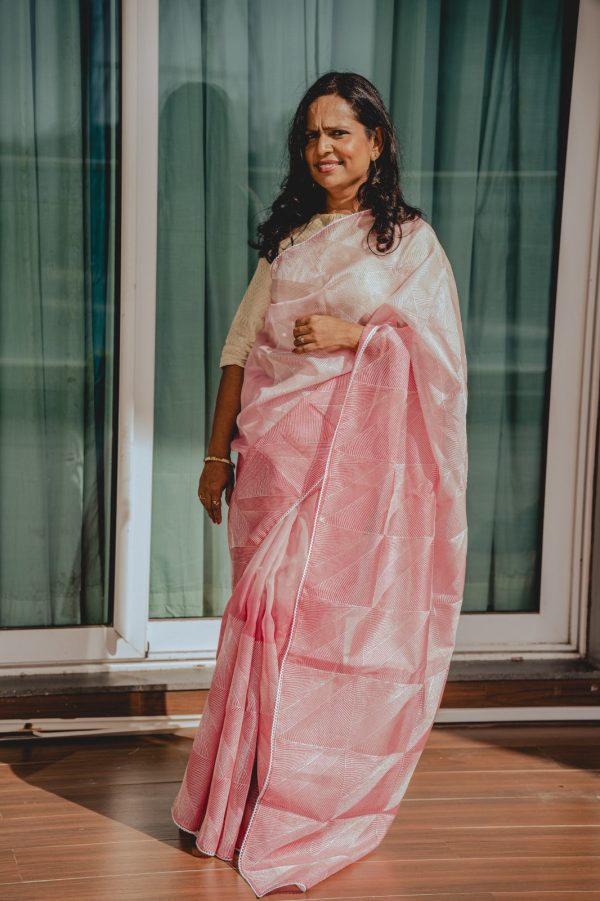 Pink Kora Organza Fancy Saree Online