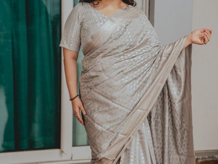 Grey Chiniya Silk Saree For Discount