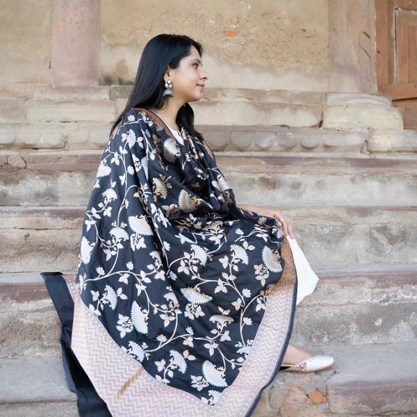 Black and Gold Katan Silk Dupatta Fashion