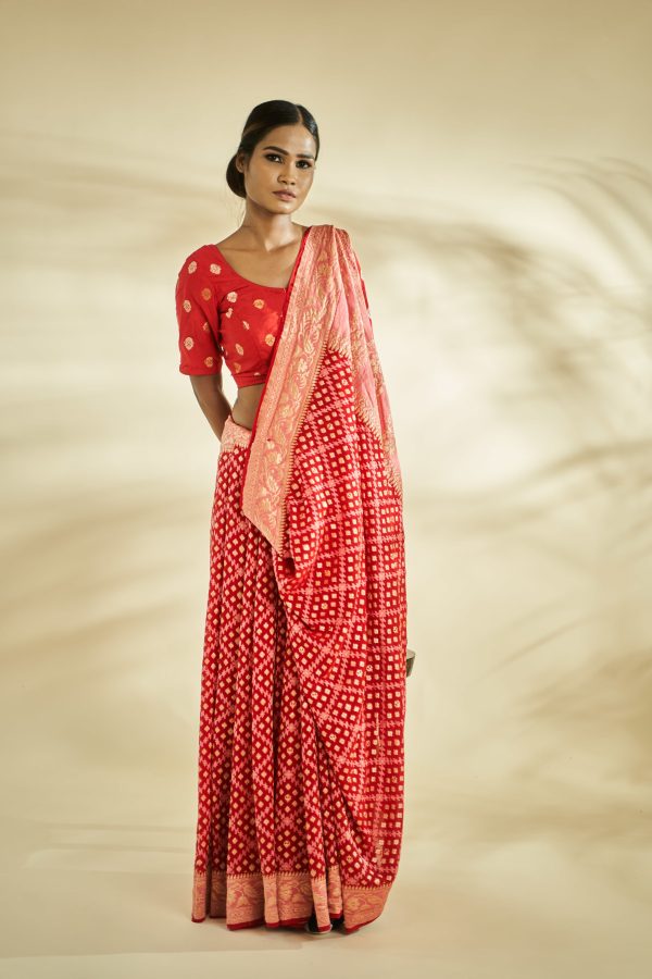 Pure Chiffon Khaddi Saree In Red Colour For Sale