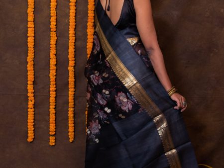 Black Pure Kora Saree Online Hot Sale