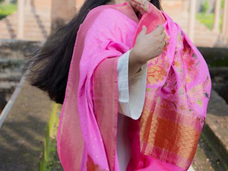 Pink Moonga Hand Brush Dye Dupatta Online