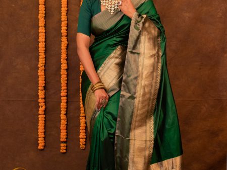 Bottle Green Pure Katan Silk Saree Sale