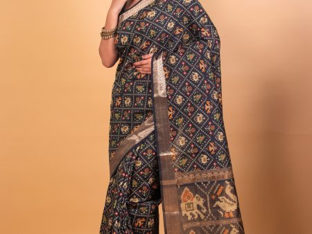 Black Munga Silk Saree Hot on Sale