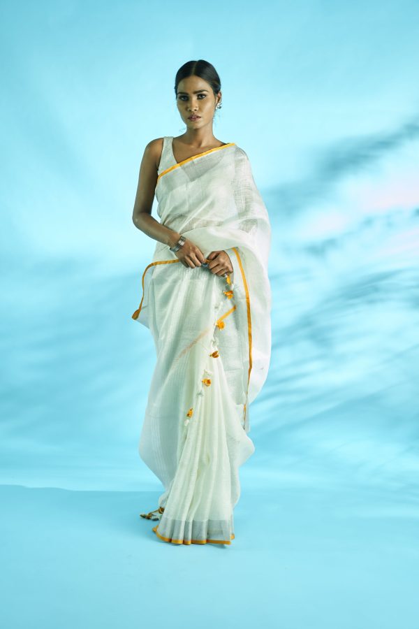 Linen Plain Saree on Sale