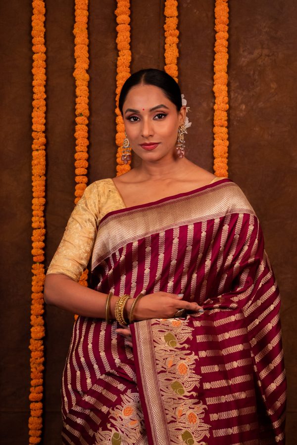 Maroon Red Pure Katan Silk Saree Fashion