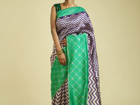 Pure Handloom Katan Silk Saree In ZigZag Design Hot on Sale