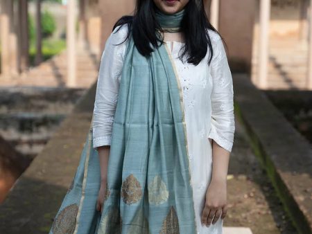 Blue Grey Moonga Buta Dupatta Online Sale