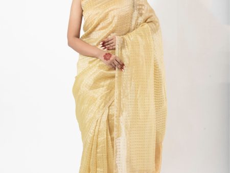 Light Lemon Kora Saree with chunri buti For Cheap