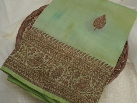 Green Pure Kora Saree For Cheap