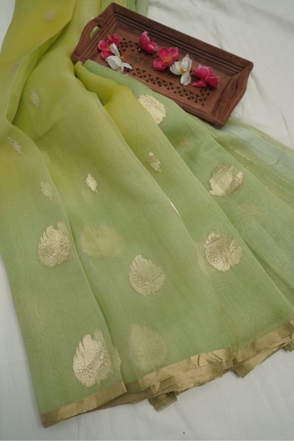 Lemon Green Kora Saree Online now