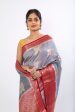 Grey Chiniya Silk Saree with buta and contrast border on Sale