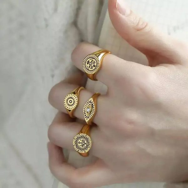 18k Gold Plated Ring - Evil Eye Discount