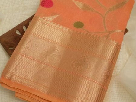 Peach Pure Cotton Saree For Sale