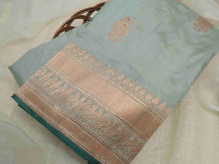 Blue Gray Katan Silk Saree Online Sale