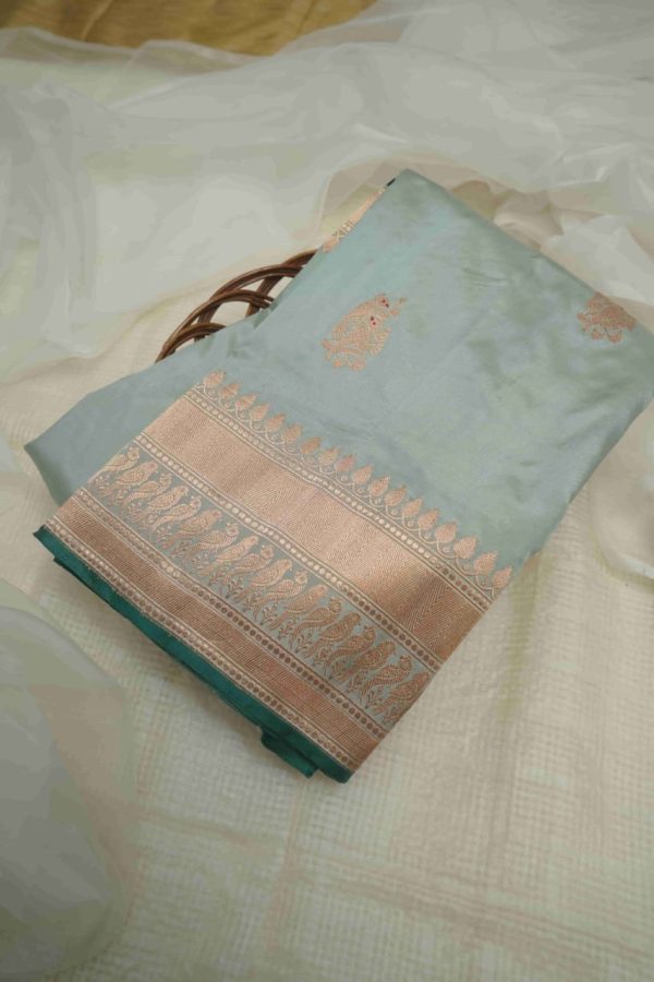 Blue Gray Katan Silk Saree Online Sale