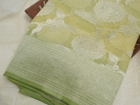 Light Green Lemon Kora Saree with Silver Zari Jaal Fashion