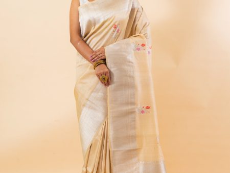 Beige Handloom Tusser Silk Saree Cheap