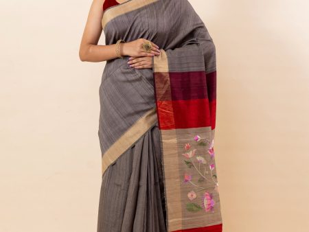 Ash Grey Tusser Saree Online