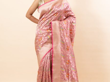 Gajri Pink Katan Silk Saree For Discount