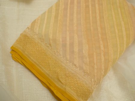 Shaded Peach Yellow Khaddi Chiffon Saree Online Sale