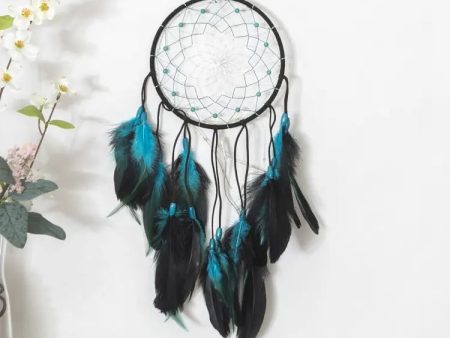 Black   Teal Feather w  leather Dream Catcher Online Hot Sale