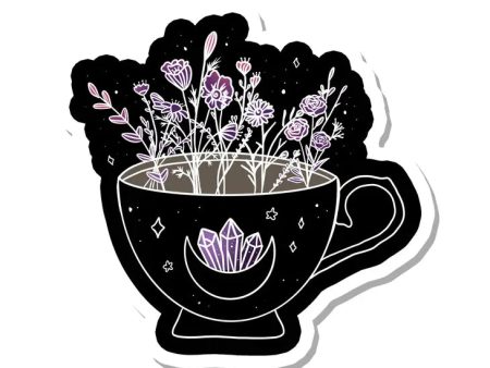 Cottagecore Purple and Black Tea Cup Vinyl Sticker | 2.7  Discount