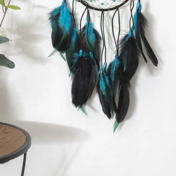 Black   Teal Feather w  leather Dream Catcher Online Hot Sale