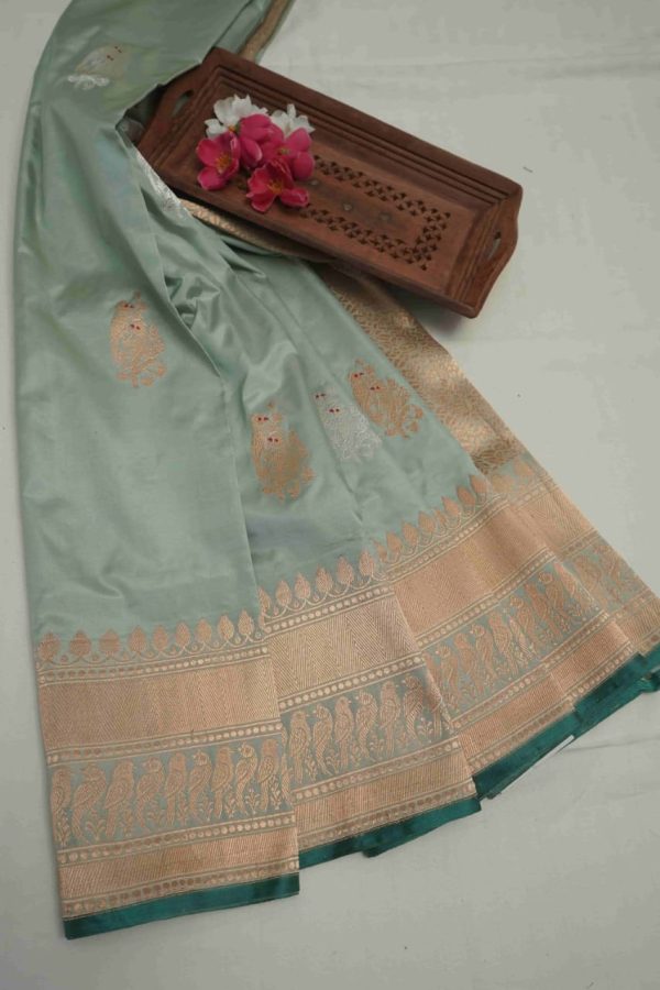 Blue Gray Katan Silk Saree Online Sale