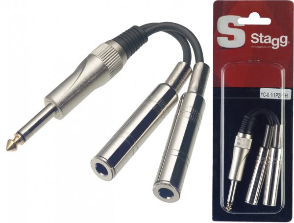 Stagg 1x Male Mono Phone Plug 2x Female Mono Jack Adaptor Cable Online now