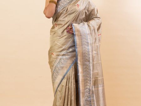 Beige Katan Silk Saree For Discount