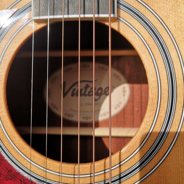 Vintage V300 Left Handed Solid Top Acoustic Folk Guitar Package (inc. gigbag, Strap, Tuner, Pics & Spare Strings) Supply