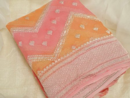 Light Pink Peach Khaddi Chiffon Saree with Silver Zari Online now