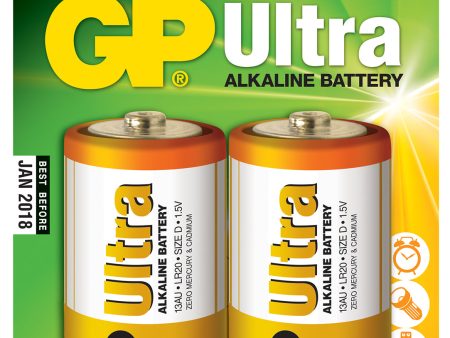 GP Ultra Alkaline Batteries D, 1.5V, 2 pack Fashion